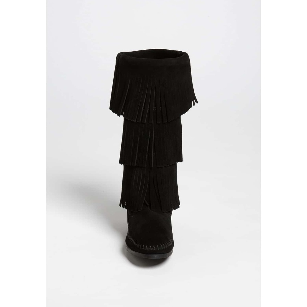 Minnetonka 3-Layer Fringe Boot Black Suede (7) Hi… - image 2